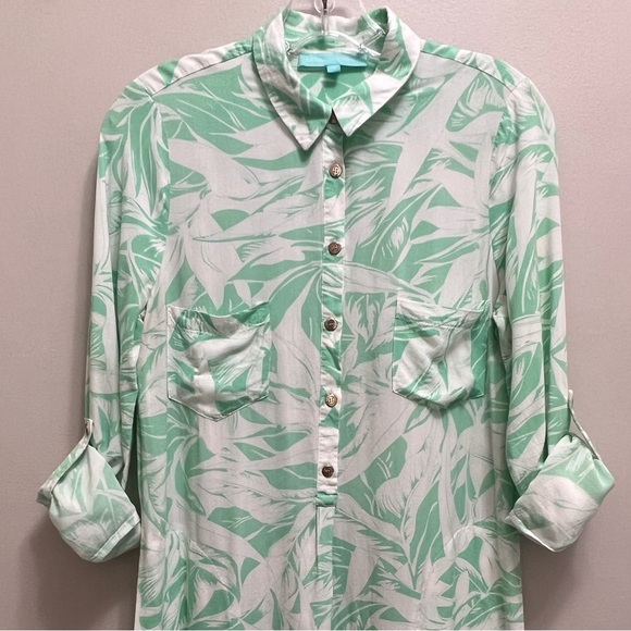 Melissa Odabash Tunic Shirt Dress Cover Up Pockets Roll Tab Sleeve Green Size S - Picture 5 of 10